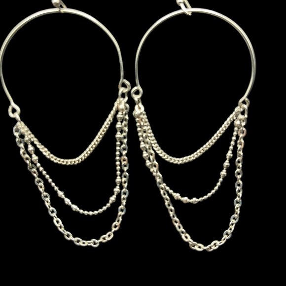 Vintage Cookie Lee Earrings 3-Strand Chain‎ Hoop Dangle Silver Tone NEW - Picture 3 of 6